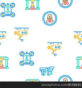 Robot Future Electronic Equipment Vector Seamless Pattern Color Line Illustration. Robot Future Electronic Equipment Icons Set Vector