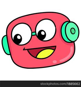 robot head emoticon laughing happily, doodle icon image. cartoon caharacter cute doodle draw