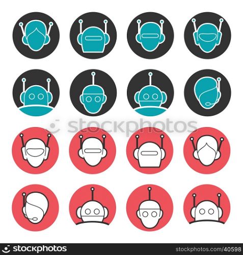 Robot head vector collection - chat bot icons. Robot head vector collection - chat bot icons set