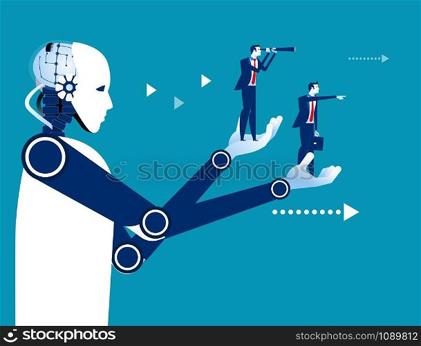 Robot holding a business people. Concept business vector illustration. Automation technology.