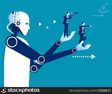 Robot holding a business people. Concept business vector illustration. Automation technology.