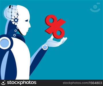 Robot holding percentage. Concept business vector, Robotic, Technology,