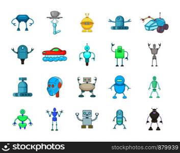 Robot icon set. Cartoon set of robot vector icons for web design isolated on white background. Robot icon set, cartoon style