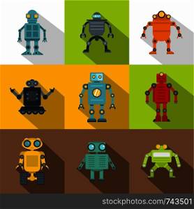 Robot icon set. Flat style set of 9 robot vector icons for web design. Robot icon set, flat style