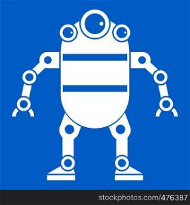 Robot icon white isolated on blue background vector illustration. Robot icon white