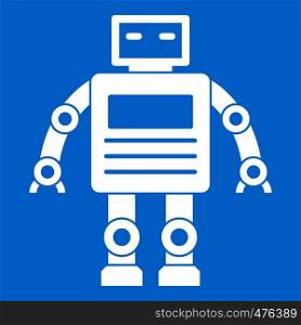 Robot icon white isolated on blue background vector illustration. Robot icon white