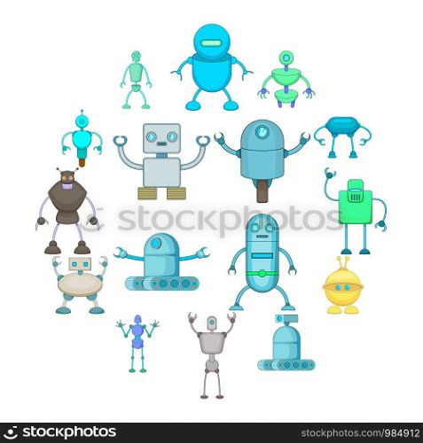 Robot icons set. Cartoon illustration of 16 robot vector icons for web. Robot icons set, cartoon style