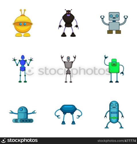Robot icons set. Cartoon set of 9 robot vector icons for web isolated on white background. Robot icons set, cartoon style