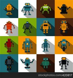 Robot icons set. Flat illustration of 16 robot vector icons for web. Robot icons set, flat style