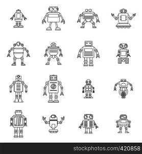 Robot icons set. Outline illustration of 16 robot vector icons for web. Robot icons set, outline style