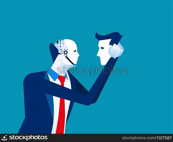 Robot in businessmen head. Concept business technology vector illustration.