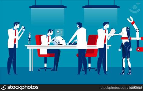 Robot laboratory. Technology experiments artificial intelligence. Concept business vector illustration.