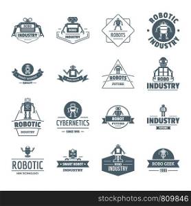 Robot logo icons set. Simple illustration of 16 robot logo vector icons for web. Robot logo icons set, simple style