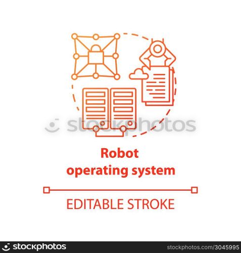 Robot operating system red concept icon. Robotics secured software idea thin line illustration. Information technologies and innovative programming. Vector isolated outline drawing. Editable stroke