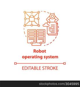 Robot operating system red concept icon. Robotics secured software idea thin line illustration. Information technologies and innovative programming. Vector isolated outline drawing. Editable stroke