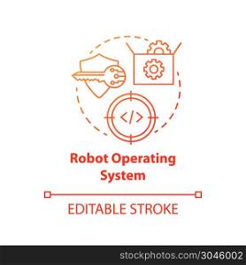 Robot operating system red concept icon. Robotics software idea thin line illustration. Information technologies and innovative programming. Vector isolated outline drawing. Editable stroke