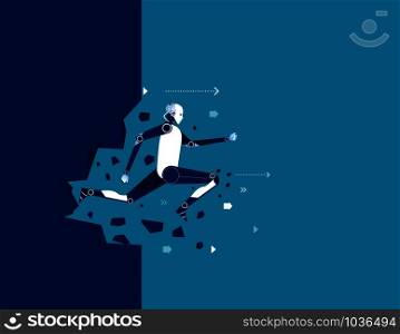 Robot over wall. Concept technology future illustration. Vector flat.