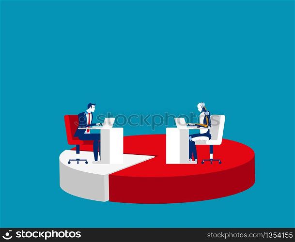 Robot replace industry of human business. Concept business technology vector illustration. Technology, Working, Human Vs Robot.