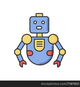 Robot RGB color icon. Innovative technology. Artificial intelligence. Futuristic children toy. Cute cyborg mascot. Humanoid machine. Automated mechanism. Isolated vector illustration
