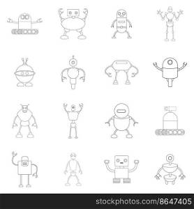 Robot set icons in outline style isolated on white background. Robot icon set outline