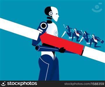 Robot support business team. Concept business vector illustration, artificail intelligence, Cyborg technology.