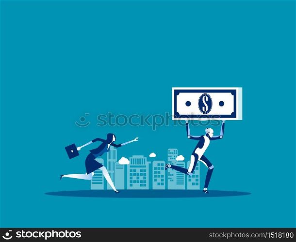 Robot take up the money. Concept business vector, Technology, Robot, Artificial Intelligence.