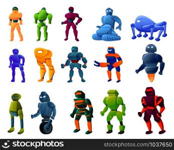 Robot-transformer icons set. Cartoon set of robot-transformer vector icons for web design. Robot-transformer icons set, cartoon style