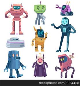 Robot. Transformer robots, modern technology android assistant. Friendly futuristic devices cartoon vector electric and mechanical machine characters. Robot. Transformer robots, modern technology android assistant. Friendly futuristic devices cartoon vector characters