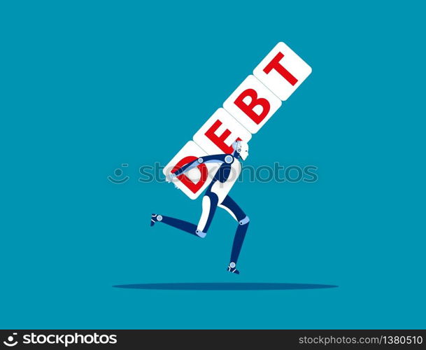 Robot under the burden of loan. Concept business debt vector illustration, Business character style, Cartoon design.