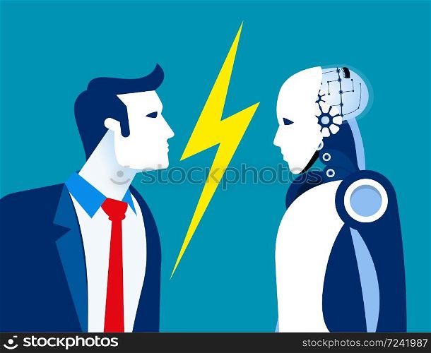 Robot vs human, humanity and technology. Concept business vector, Future, Robotic.