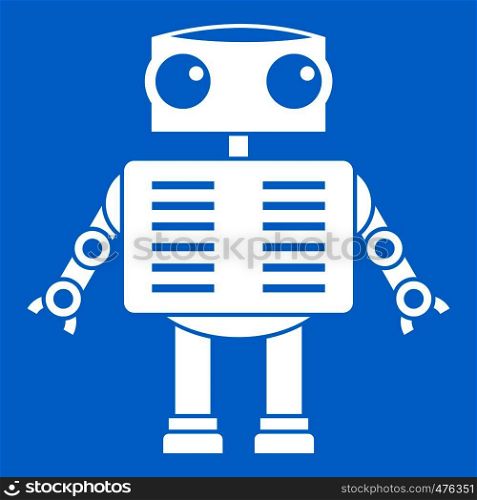 Robot with big eyes icon white isolated on blue background vector illustration. Robot with big eyes icon white