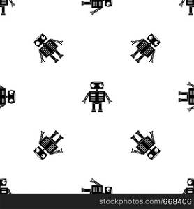 Robot with big eyes pattern repeat seamless in black color for any design. Vector geometric illustration. Robot with big eyes pattern seamless black