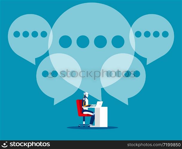 Robot working. Concept business vector illustration, Flat character style, cartoon design, Office worker.