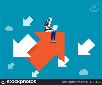 Robot working growth direction. Concept business vector illustration, Leader, Arrows, Reverse trend.. Robot working growth direction. Concept business vector illustration, Leader, Arrows, Reverse trend.