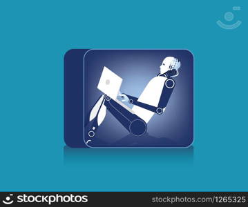 Robot working in narrow. Concept business character vector illustration.