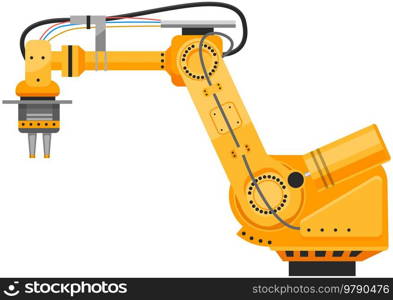 Robotic arm for lifting load. Modern industrial technology, appliance for manufacturing enterprises. Technical equipment, machine for working at production. Device for automatic weight lifting. Equipment, machine for working at production. Device for automatic weight lifting, robotic arm