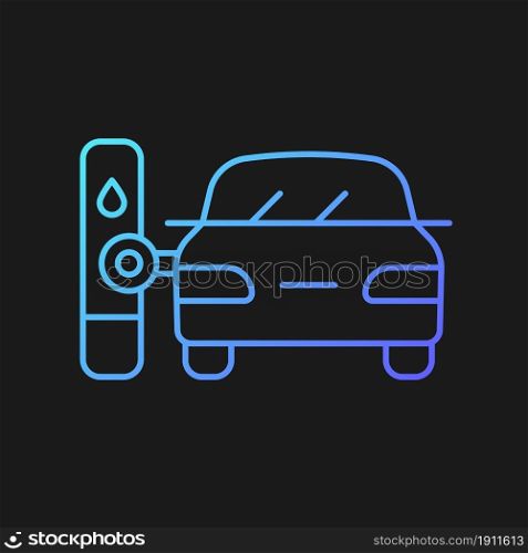 Robotic gas pump gradient vector icon for dark theme. Automated fueling process. Hands-free refueling system. Thin line color symbol. Modern style pictogram. Vector isolated outline drawing. Robotic gas pump gradient vector icon for dark theme