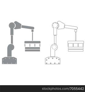 Robotic hand manipulator grey set icon .