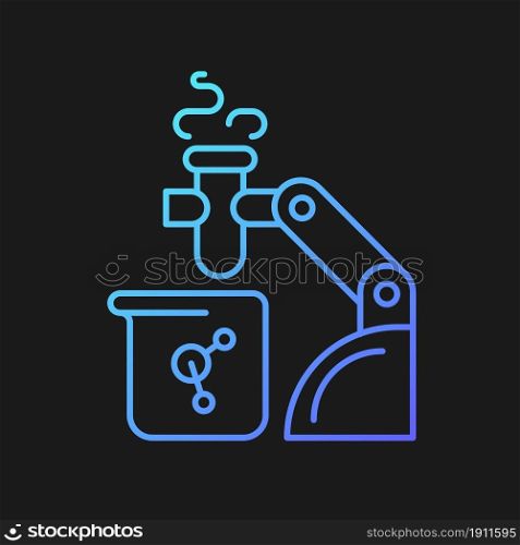 Robotic lab assistance gradient vector icon for dark theme. Automated laboratory assistant. Lab automation solution. Thin line color symbol. Modern style pictogram. Vector isolated outline drawing. Robotic lab assistance gradient vector icon for dark theme