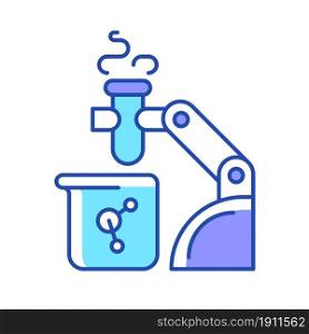 Robotic lab assistance RGB color icon. Automated laboratory assistant. Lab automation solution. Performing liquid handling. Laboratory robot. Isolated vector illustration. Simple filled line drawing. Robotic lab assistance RGB color icon