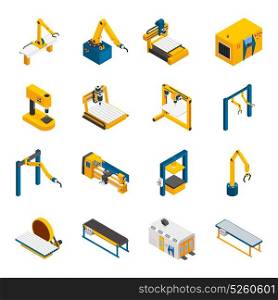 Robotic Machinery Icons Set. Robotic machinery isometric icons set with technology symbols isolated vector illustration