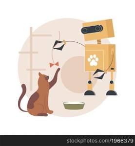 Robotic pet sitters abstract concept vector illustration. Pet sitter robot, interactive entertainment, keep an eye on, home animal care robotic solution, smart control service abstract metaphor.. Robotic pet sitters abstract concept vector illustration.
