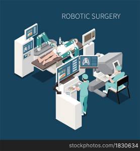 Robotic surgery isometric composition with innovative operation symbols vector illustration. Robotic Surgery Isometric Composition
