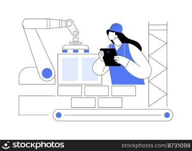 Robotics construction abstract concept vector illustration. Robotics manufacturing, AI in construction industry, factory automation, building robot, automotive machine work abstract metaphor.. Robotics construction abstract concept vector illustration.