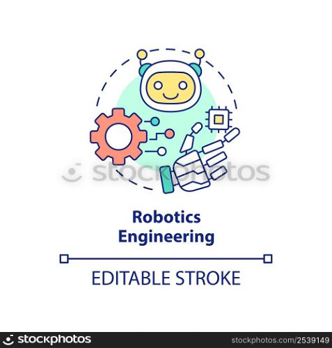 Robotics engineering concept icon. Trendy tech skill abstract idea thin line illustration. Computer science. Isolated outline drawing. Editable stroke. Arial, Myriad Pro-Bold fonts used. Robotics engineering concept icon