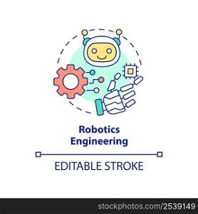 Robotics engineering concept icon. Trendy tech skill abstract idea thin line illustration. Computer science. Isolated outline drawing. Editable stroke. Arial, Myriad Pro-Bold fonts used. Robotics engineering concept icon