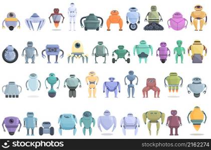 Robotics icons set cartoon vector. Smart tech. Industry bot. Robotics icons set cartoon vector. Smart tech
