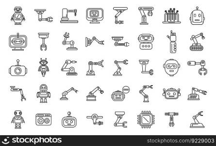 Robotics icons set outline vector. Smart tech. Bot future. Robotics icons set outline vector. Smart tech