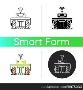 Robotics in agriculture icon. Automation in agronomy industry. Engineering in biotechnology. High-tech. Linear black and RGB color styles. Isolated vector illustrations. Robotics in agriculture icon