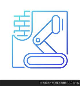 Robotics in concrete works gradient linear vector icon. Autonomous equipment in construction. Speeding up process. Thin line color symbol. Modern style pictogram. Vector isolated outline drawing. Robotics in concrete works gradient linear vector icon